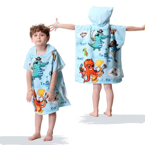 Image of Kids' Towels with Hood for Bath Beach Pool Toddler Boy and Girl Swim Poncho Cover-ups Swimwear with Bag, Pirate
