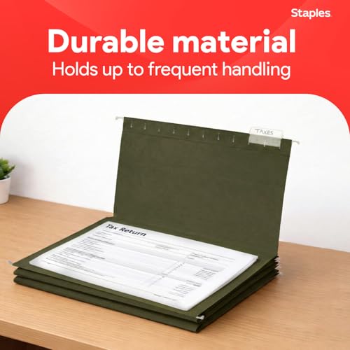 Image of Staples Hanging File Folders, Legal Size, Straight‑Cut Tabs, Standard Green, Durable Filing Solution - 25 /Box | Durable filing solution for everyday legal-size document storage.