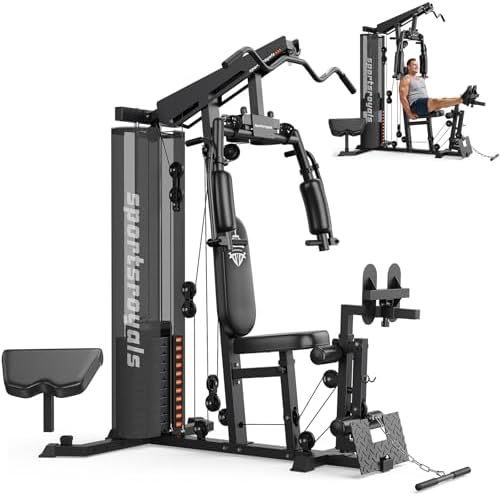 Sportsroyals Home Gym Equipment, 154LBS Weight Stack, Full Body W...