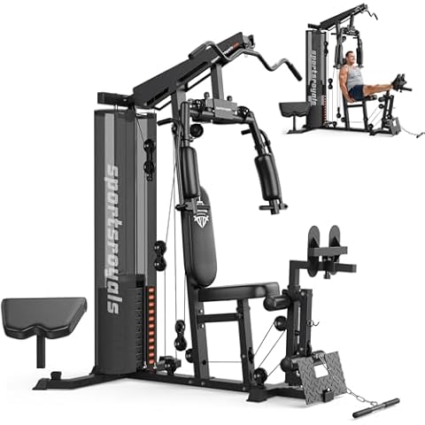 Sportsroyals Home Gym Equipment, 150LBS Weight Stack, Full Body Workout Machine with Pulley System for Strength Training (Ink Black) Cover