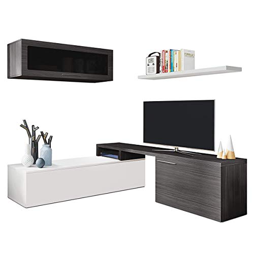 MarinelliGroup Parete attrezzata soggiorno moderna MULTIPOSIZIONE mobile TV pensile mensola sala pranzo salotto GRIGIO+BIANCO 200 X 41 X 43 cm 016667G