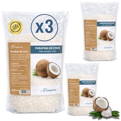 PARAFINA para Manos y Pies PACK 3 x 3000ml - Parafina Rehabilitación Esencia de Coco Antioxidante - Baño Parafina Líquida Hidratante PROFESIONAL - Parafina Manos y Pies Artritis Artrosis 3000ml