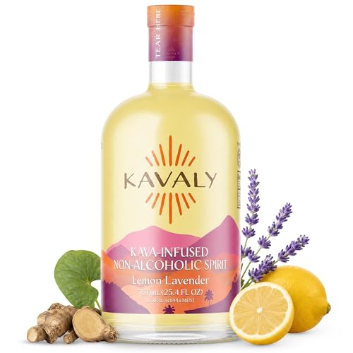 Kavaly Non Alcoholic Kava Drink Premium Alcohol Free Kava Infused Spirit for Mocktails and Mixed Drink Recipes Alcohol Alternative with 205mg Kavalactones Low Calories Lemon Lavender Flavor 750ml