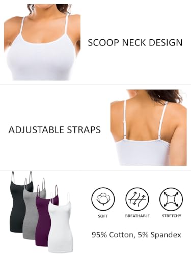 Image of Women's Long Cotton Camisole Spaghetti Strap Tank Top