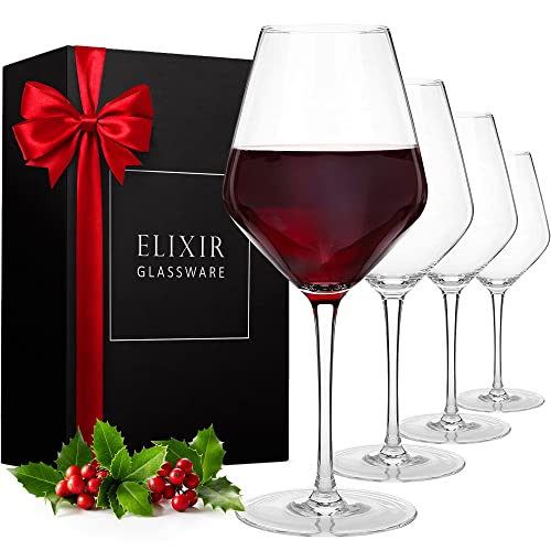 Red Wine Glasses – Set of 4 Hand Blown Large Wine Glasses – Long Stem Wine Glasses, Premium Crystal – Wine Tasting, Wedding, Anniversary, Christmas – 22oz, Clear