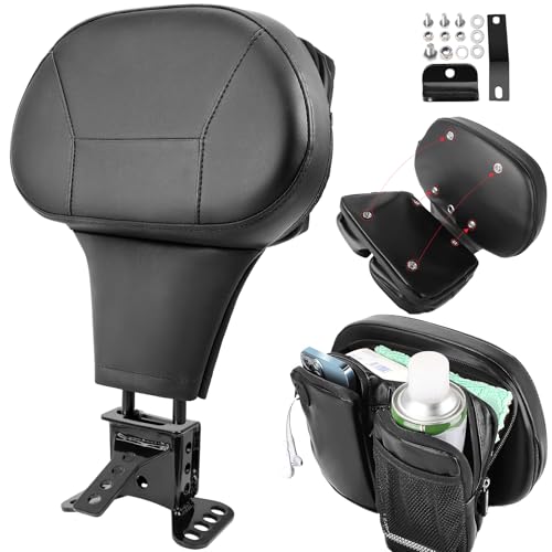 Image of Adjustable Driver Backrest for Harley Touring Street Glide Road Glide Road King Electra Ultra Limited 1997-2026 Detachable with Storage Bag & Headphone Jack Black