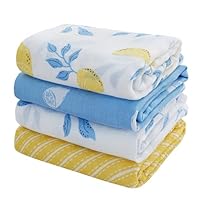 Viviland Muslin Swaddle Blankets, Swaddle Wrap for Boys and Girls, Breathable and Skin-Friendly Baby Receiving Blankets, Baby Essentials, 4-Pack Lemon & Leaves, 47 x 47 inches