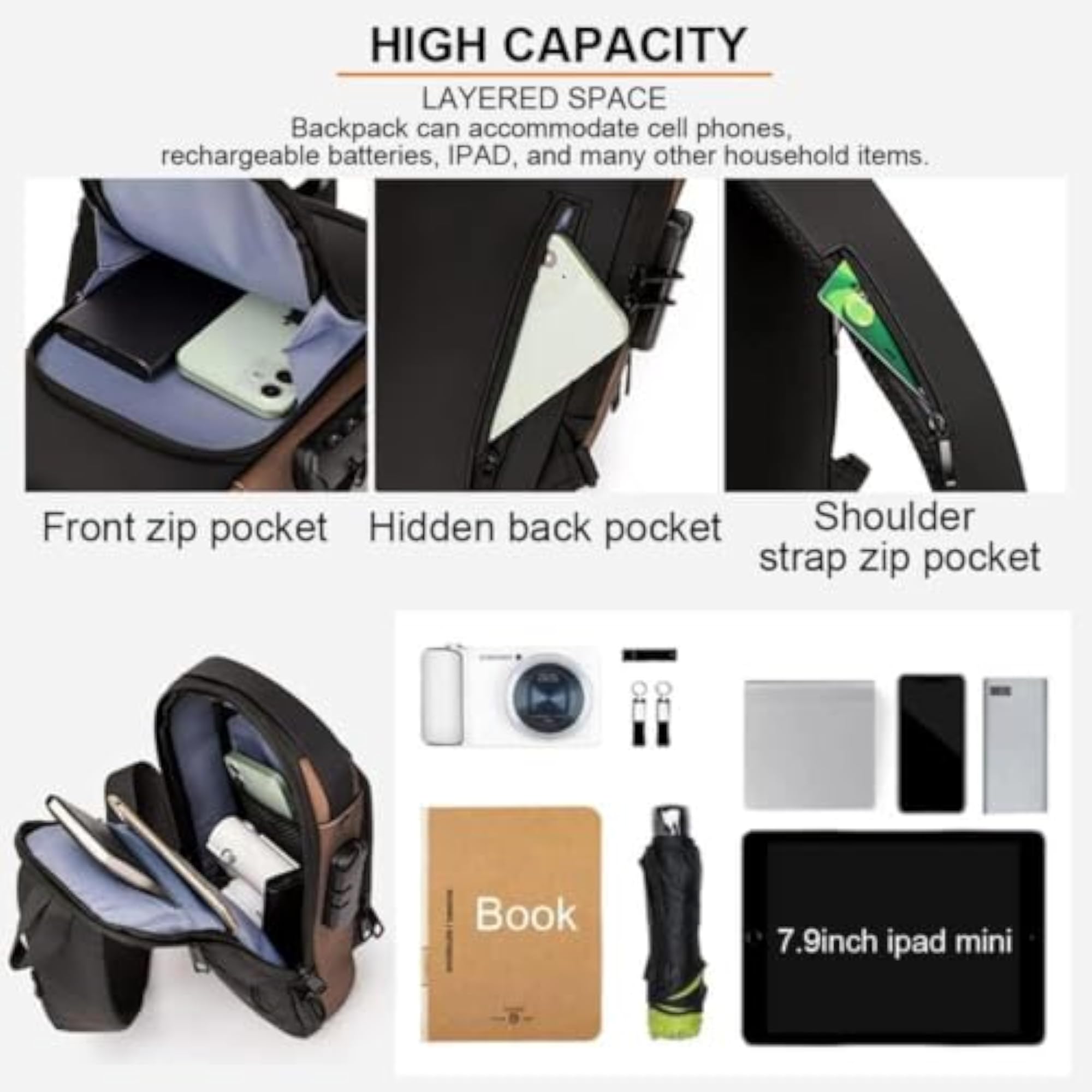 Sling Chest Bag with USB Charging Port, Crossbody Pack