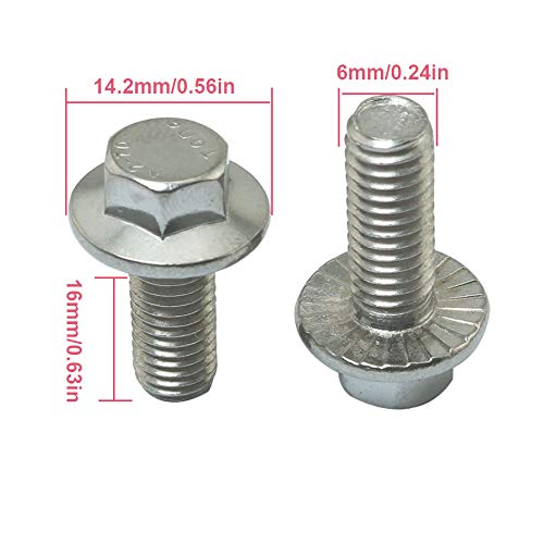 Image of 12pcs Silver Tone Flanged Hex Head Bolts Flange Hexagon Screws, 304 Stainless Steel M6x16