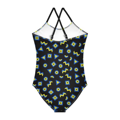 Girls One Piece Swimsuits 90s Geometric Bathing Straps Suit Kids Cute Swimwear 3-10T2