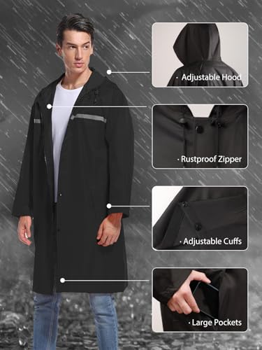 Image of Mens Long Hooded Safety Rain Jacket Waterproof Emergency Raincoat Poncho