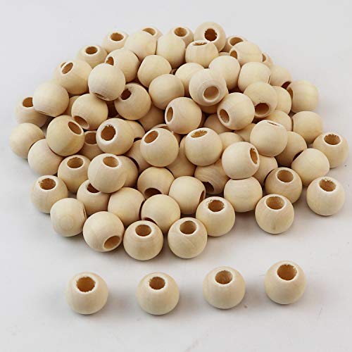 Aqueens 100Pcs 15Mm Natural Wood Beads Unfinished Round Wooden Loose Beads Wood Spacer Beads For Craft Making,6.5Mm Hole #TOP1