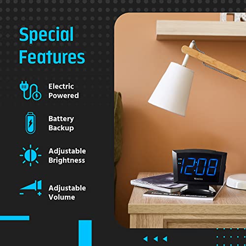 Westclox 70028 1.8'' Plasma Blue Digital LED Alarm Clock with Low Light, Large Display Clocks