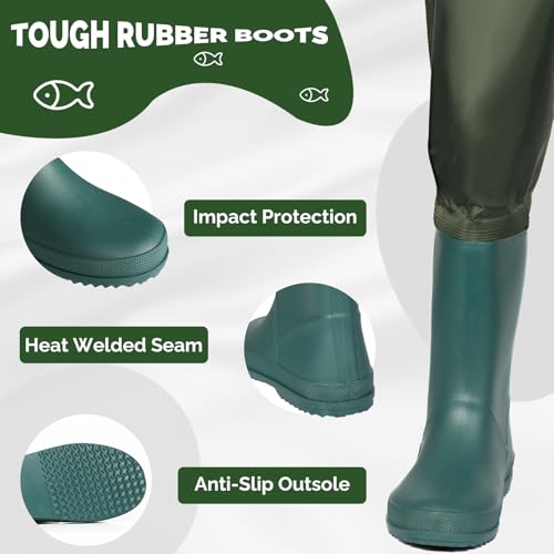 MIEVNIO Kids Waders with Boots, Waterproof Fishing Waders for Boys & Girls, Lightweight Youth Waders with Anti-Slip Boots for Fishing, Hunting, Farm, Creek & Outdoor Adventure — view 4
