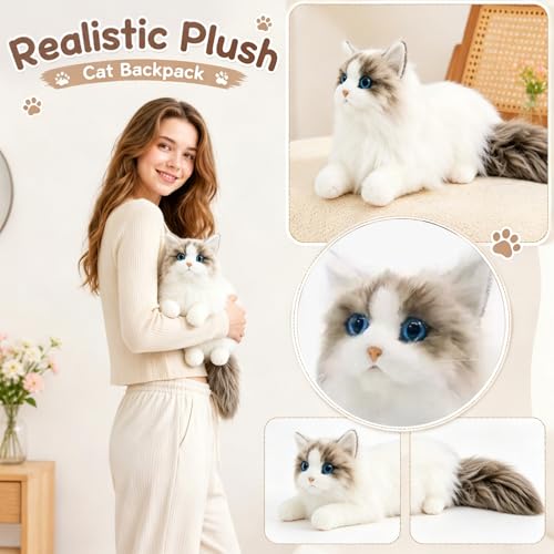 Peluche chat Ragdoll réaliste : doudou doux yeux bleus et cadeau - 5