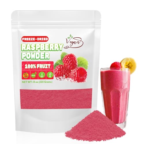 Raspberry Powder - 8 oz Freeze Dried Raspberries Powder, Natural Raspberry Juice Powder for Baking, Smoothies, Shake, Drinks, Yogurt, Non-GMO, No Added Sugar & Additives