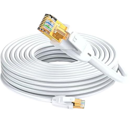 Elfcam® - 3,5m Cat7 RJ45 Ethernet Network Cable, LAN/WLAN Cat 7 Shielded Twisted Pair SFTP 100% Copper, Round Cable, White (3,5M)
