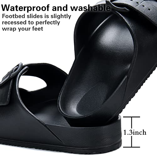 Temi Mens Slides Adjustable Slip on Sandals,Summer Beach Pool Shower EVA Sandals for Men,Double Buckle Lightweight Waterproof Comfy Bathroom Flat House Slippers for Men Size3
