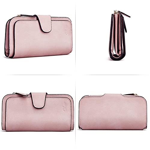 Image of CLUCI Wallet For Women PU Leather RFID Blocking Womens Wallet Bifold Card Holder with ID Window Gifts for Women Birthday, vintage Two-toned Pink, Large, Fashion
