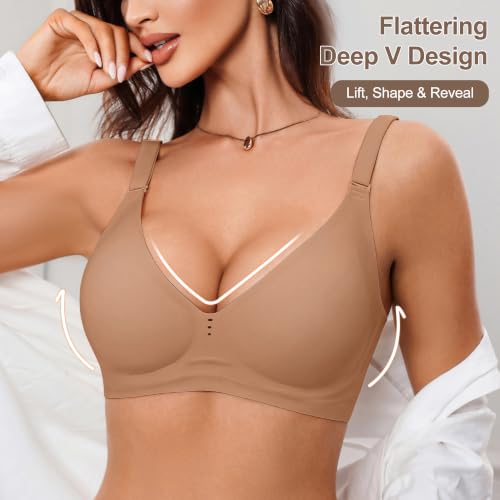 Wireless and Seamless Jelly Bra for Women - No Underwire Push Up Deep V Bras... - Image 2