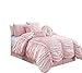 Chezmoi Collection Chic 7-Piece Pink Ruched Ruffle Pleated Comforter Bedding Set, Queen Size
