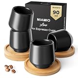 MIAMIO - Set de 4 tazas de espresso de cerámica con platillos de bambú (90 ml), tazas sin asa, tazas moka gruesas, espresso cups modernas, Colección Luxe (Negro)