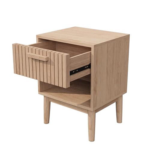 VixorLuilith Mesita de noche de madera, mesa de salón con cajones y espacio de almacenamiento abierto, estructura estable y duradera, mesa auxiliar con patas de madera maciza, 40 x 55 x 35 cm (ancho x