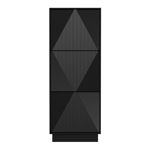 UEV Armoire à Chaussures avec 3 Abattants, Meuble à Chaussures, Étagère Réglables et Amovibles, Surface Motif Spécial Gravure, Système Anti-Basculement, 50 x 24 x 131cm, Noir