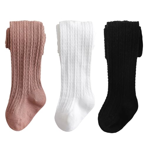 Marchare Baby Girls Tights Cable Knit Tights 4-6 Thick Solid Footed Leggings Winter Warm Stockings