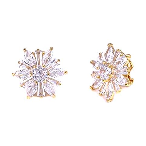 LAXPICOL Lovely Winter Snowflake CZ Zircon Clip-on Earrings No Piercing Gold Tone Cover