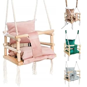 Babyschaukel Kinderschaukel Holz Stoff Babysitz Baby Schaukel zum Aufhängen 3 in 1 (Rosa)