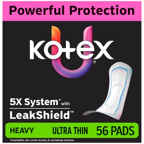 Kotex Ultra Thin Pads, Heavy, 56 Count