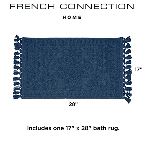 French Connection - Nellore Bath Mat, Woven And Beaded Bathroom Rug, 100% Cotton, Premium Bathroom Decor, Machine Washable, Measures 17X28, Navy #TOP2