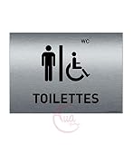 AUA SIGNALETIQUE - Plaque de porte Aluminium brossé imprimé AluSign - 210x150 mm - Double Face adhésif au dos (Toilettes H/Handicap)