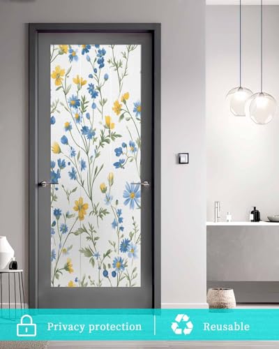 Película de privacidad para ventana floral azul y amarilla 19.6x39.3 in miniatura 5
