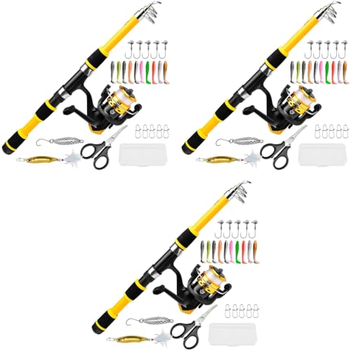 Image of Qpets Telescopic Fishing Rod Reel Combo 1.8M Carbon Fiber Spinning Portable Travel Kit with Bait for Beginner Starter Pack 3PCS