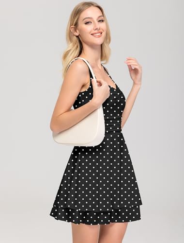 Image of IWD Women's Square Neck Sleeveless Mini Dress Ruched Waist Tiered Ruffle Hem A Line Short Dresses