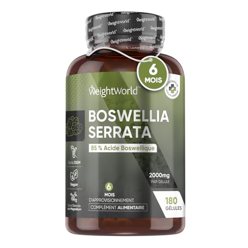 Boswellia Serrata 2000mg 180 Gélules Vegan Avec 85% d’Acide Boswellique - Encens Indien, Alternative à l’Harpagophytum - Teneur Optimal de 400mg (5:1) d' Extrait de Poudre de Boswellia Pour 6 Mois