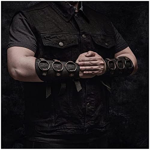 ZXKYZR8 Mittelalterlicher Cosplay-Armschutz, Do Rusty Three-Hoop Warrior Armguards Vintage Gothic Faux Leather Armband Gauntlet Wristband Bracelet, for Halloween Cos Party Black Cover