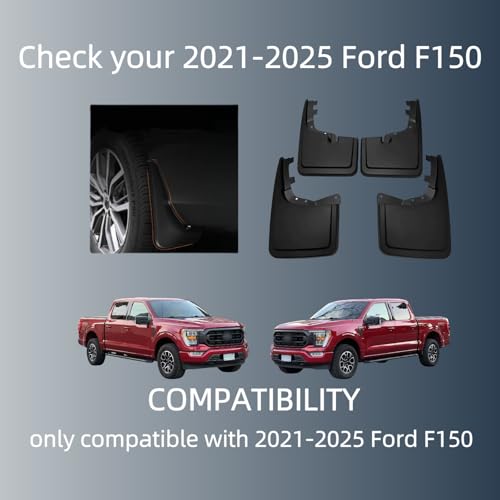 Image of No Drill Mud Flaps Splash Guards Compatible with Ford F150 2021-2026(Not Fit Raptor),OEM Style Textured Black Custom Fit All Weather Exterior Accessories(4PCS)