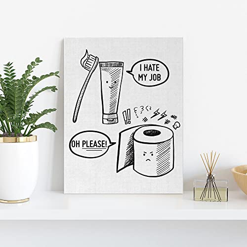 Funny Bathroom Canvas Wall Art, I Hate My Job, Humor Quote Artwork Print Bathroom Wall Decor Framed Toilet Paintings Home Wall Decorations For Restroom Wash Laundry Bath Room, Ready To Hang 12"X15" #TOP2