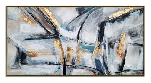 Yihui Arts Hand Painted Framed Abstract Canvas Wall Painting with Gold Foil