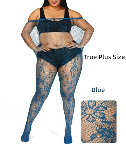 Image of Floral Lace Plus Size Tights High Waist Velvet Pantyhose Sunflower Fishnet Stockings Leggings