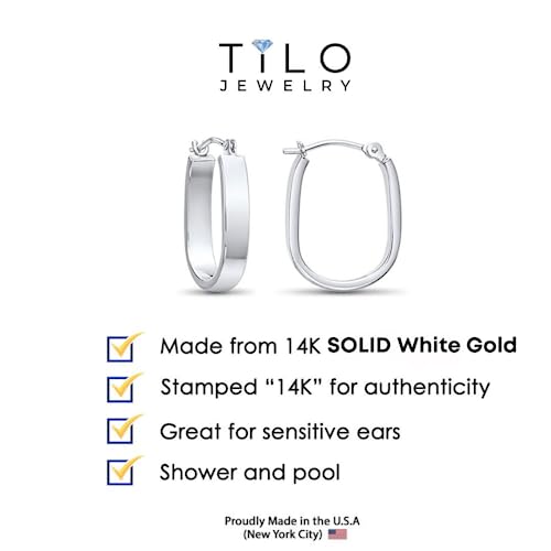 TILO JEWELRY 14k White Gold Small Rectangular Tube U-Shape Hoop Earrings4