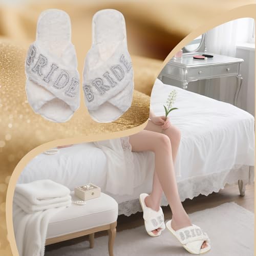 baotongle Bride Slippers for Wedding Day White Bridesmaid Slippers Mother of the Bride Gifts for Bridal and Bachelorette Party4