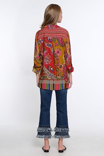 john mark Women's Five Pocket Embroidered Sides Double Fringe Hem Pant2