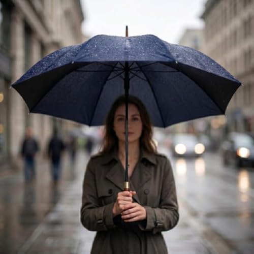 Image of ginoya brothers 3-Fold Folding Travel Umbrella with Wooden Handle Automatic Open & Close UV Protection Umbrella for Men & Women Compact Windproof Sun & Rain Protection