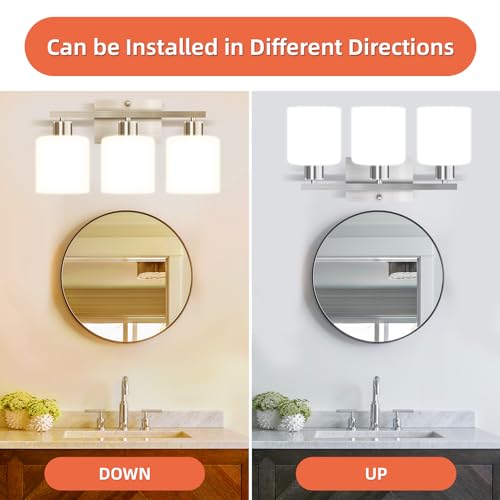 Image of CANMEIJIA 3-Light Bathroom Vanity Light Fixtures, Matte Black Vanity Lights Wall Sconce with Milky White Glass Shades for Mirror Bedroom Living Room, E26 Socket, Bulbs Not Included