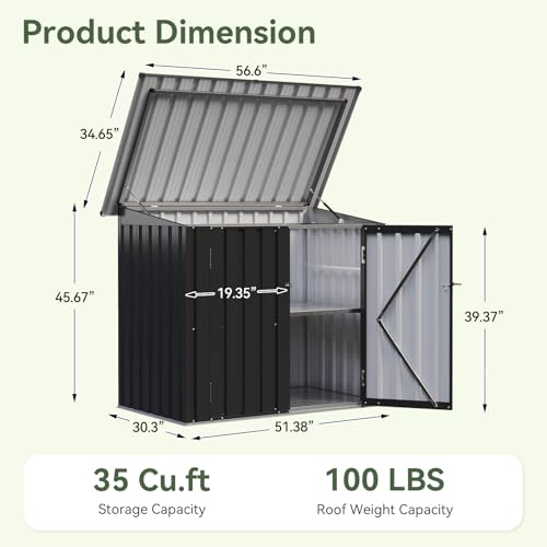 Aoxun Outdoor Storage Cabinet with Shelf, 35 Cu.Ft Metal Storage Shed, All-Weather Tool Storage Box with Hydraulic Lid, Lockable Doors for Patio Garden Garage, Black - Image 5