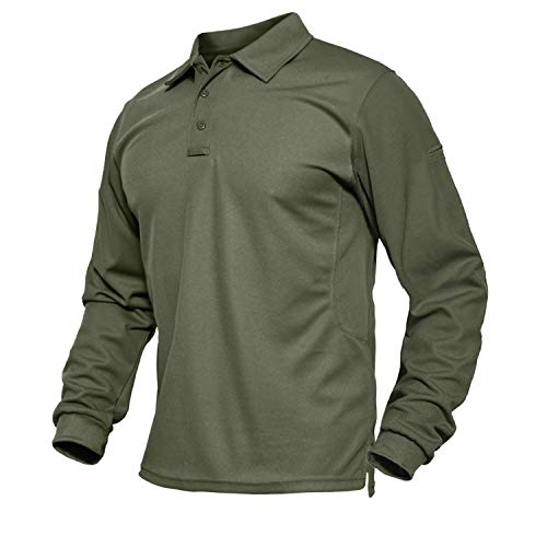 Mens Jersey Polo Shirt Tactical Military Shirt Dry Fit Casual Solid Golf Polo Shirt Hunter Polo Shirts Golf Shirts Long Sleeve Army Green